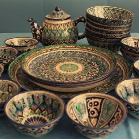 Керамическая посуда, керамические сувениры, Риштан, Узбекистан