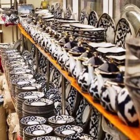 Фарфоровая посуда с национальными узорами ”Пахта гулли”, чайники, тарелки, ляганы